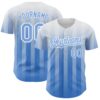 Custom White Light Blue 3D Pattern Design Stripes Authentic Baseball Jersey