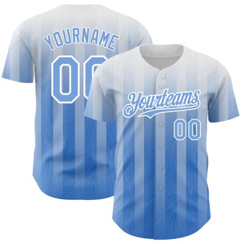 Custom White Light Blue 3D Pattern Design Stripes Authentic Baseball Jersey