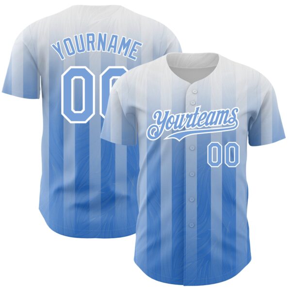 Custom White Light Blue 3D Pattern Design Stripes Authentic Baseball Jersey