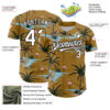 Custom Old Gold White-Black 3D Pattern Design Tropical Hawaii Palm Trees Authentic Baseball Jersey