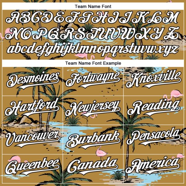 Custom Old Gold White-Black 3D Pattern Design Tropical Hawaii Palm Trees Authentic Baseball Jersey