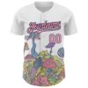 Custom White Medium Pink-Navy 3D Pattern Design Colorful Flowers And Mushrooms Psychedelic Hallucination Authentic Baseball Jersey