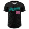 Custom Black Aqua-Pink 3D Pattern Design Confetti Authentic Baseball Jersey