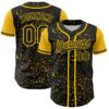 Custom Black Yellow 3D Pattern Design Abstract Splatter Ink Authentic Baseball Jersey