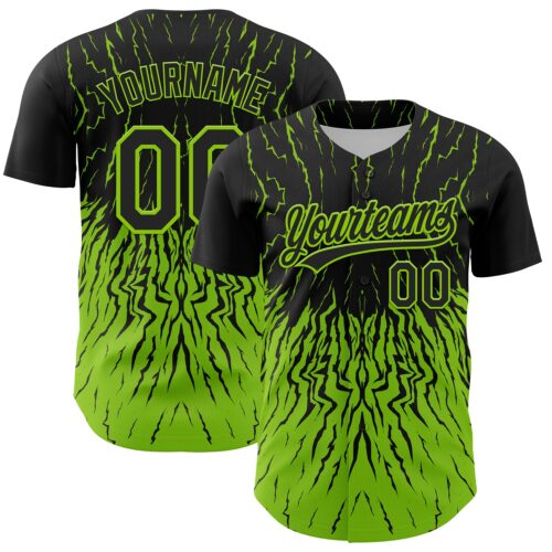 3DPattern4591 Custom Black Neon Green 3D Pattern Design Abstract Wave Authentic Baseball Jersey