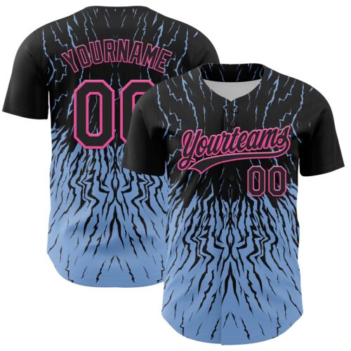 3DPattern4594 Custom Black Light Blue-Pink 3D Pattern Design Abstract Wave Authentic Baseball Jersey