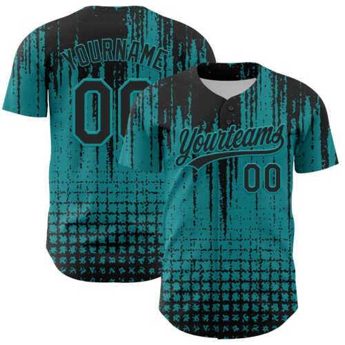 3DPattern4597 Custom Teal Black 3D Pattern Design Abstract Shape Authentic Baseball Jersey