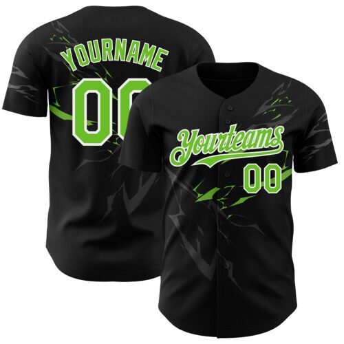 3DPattern4618 Custom Black Neon Green-White 3D Pattern Design Lightning Authentic Baseball Jersey