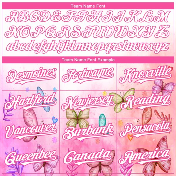 Custom White Pink 3D Pattern Design Animal Butterfly Authentic Baseball Jersey