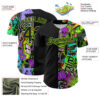 Custom Black Neon Green 3D Pattern Design Rave Monster Authentic Baseball Jersey