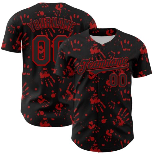 3DPattern4687 Custom Black Red 3D Pattern Design Rave Bloody Handprint Authentic Baseball Jersey