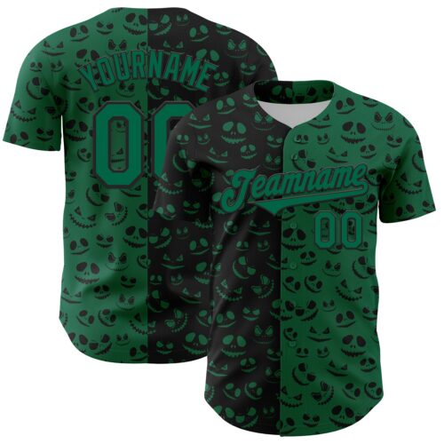 3DPattern4691 Custom Kelly Green Black 3D Pattern Design Rave Halloween Pumpkin Authentic Baseball Jersey