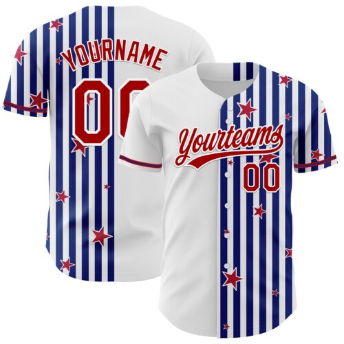 Custom White Red-Royal 3D American Flag Stars Authentic Baseball Jersey