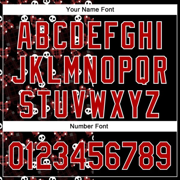 Custom Black Red-White 3D Gothic Style Skull Authentic Baseball Jersey