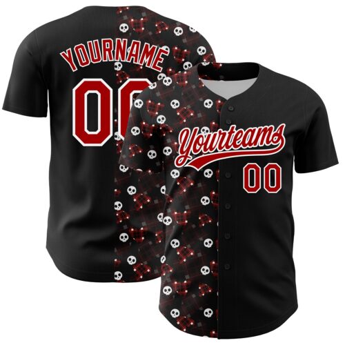 3DPattern4705 Custom Black Red-White 3D Gothic Style Skull Authentic Baseball Jersey