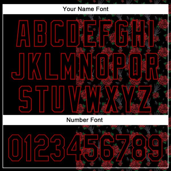 Custom Black Red 3D Pattern Design Gothic Style Rose Authentic Baseball Jersey