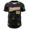 Custom Black Pink-Neon Green 3D Gothic Style Fluorescence Skull Authentic Baseball Jersey