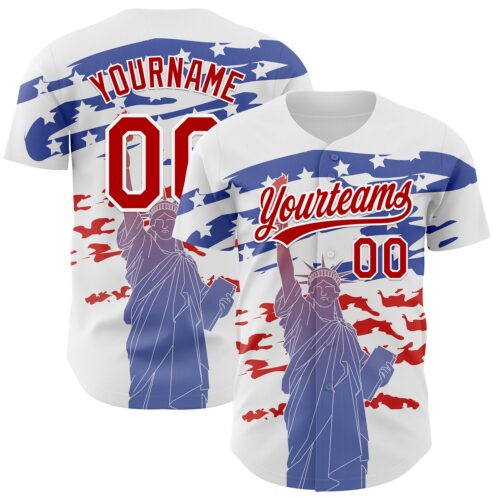 3DPattern4718 Custom White Red 3D American Flag And Statue of Liberty Authentic Baseball Jersey