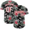 Custom Black White-Red 3D Pattern Design Tropical Hawaii Plant Authentic Baseball Jersey