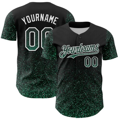 3DPattern4789 Custom Black Kelly Green-White 3D Pattern Design Abstract Colorful Glittering Dot Authentic Baseball Jersey