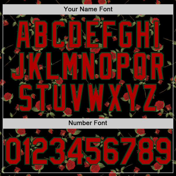 Custom Black Red-Green 3D Pattern Design Gothic Style Rose Authentic Baseball Jersey