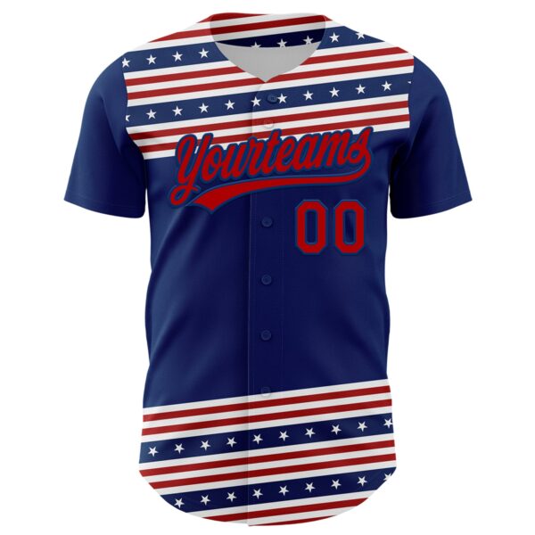 Custom US Navy Blue Red 3D American Flag And Star Authentic Baseball Jersey