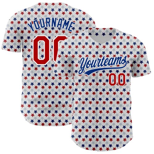 3DPattern4857 Custom White Red-Royal 3D Pattern Design Star Authentic Baseball Jersey