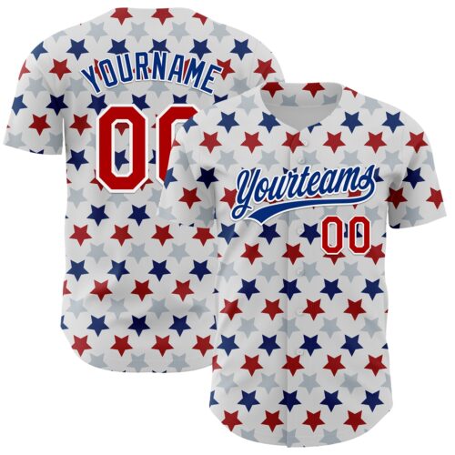 3DPattern4858 Custom White Red-Royal 3D Pattern Design Star Authentic Baseball Jersey