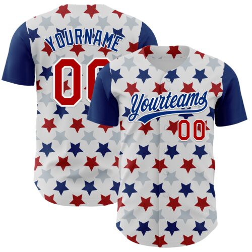 3DPattern4859 Custom White Red-Royal 3D Pattern Design Star Authentic Baseball Jersey