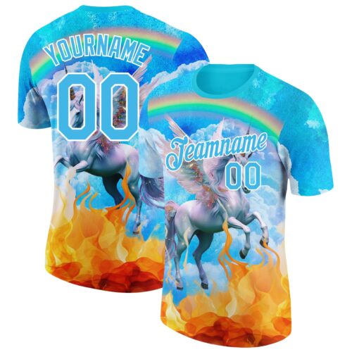 3DPattern4968 Custom Lakes Blue White 3D Pattern Design Unicorn Under The Rainbow Performance T-Shirt