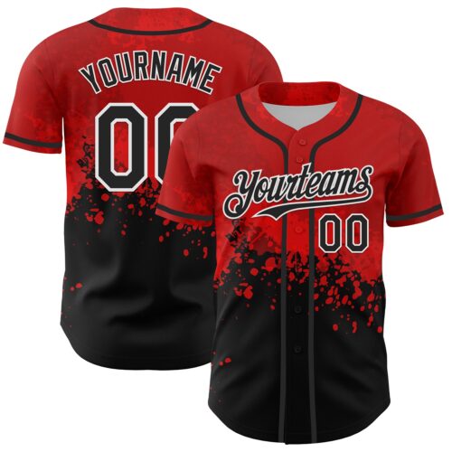 3DPattern5042 Custom Red Black-White 3D Pattern Design Rave Splatter Authentic Baseball Jersey