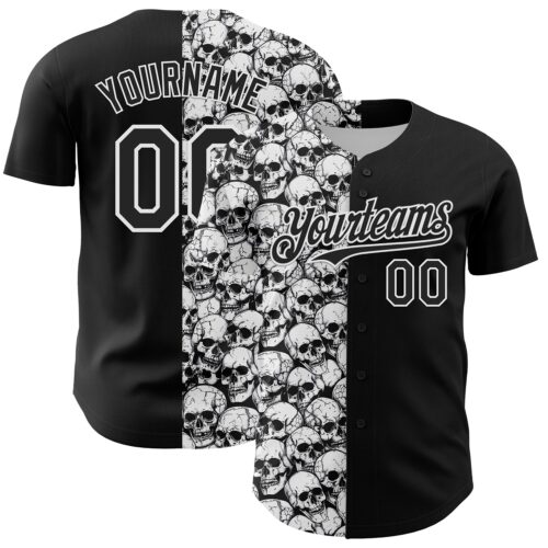 3DPattern5046 Custom Black White 3D Pattern Design Rave Skull Authentic Baseball Jersey
