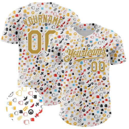 3DPattern5052 Custom White Old Gold 3D Pattern Design Beer Festival Authentic Baseball Jersey