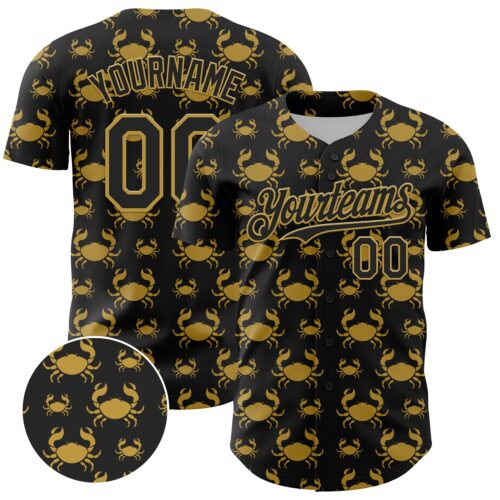 3DPattern5055 Custom Black Old Gold 3D Pattern Design Animal Crab Fruit Lemon Authentic Baseball Jersey