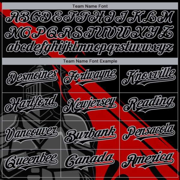 Custom Black Red-Gray 3D Pattern Design Knight Hero Art Authentic Baseball Jersey