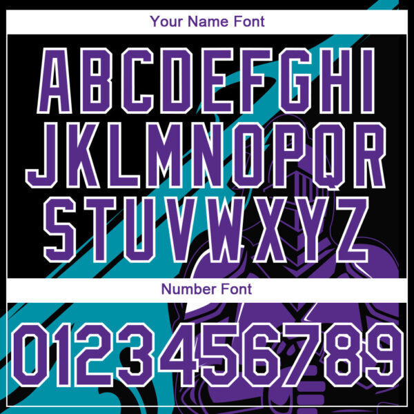 Custom Black Purple-Teal 3D Pattern Design Knight Hero Art Authentic Baseball Jersey