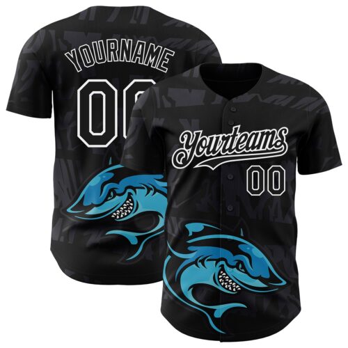 3DPattern5094 Custom Black White 3D Pattern Design Animal Shark Authentic Baseball Jersey