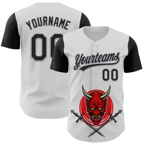 3DPattern5127 Custom White Black-Gray 3D Pattern Halloween Skull Authentic Baseball Jersey
