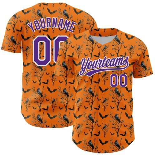 3DPattern5131 Custom Bay Orange Purple-White 3D Pattern Halloween Authentic Baseball Jersey