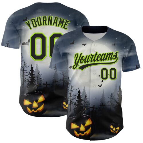3DPattern5134 Custom Gray Black-Neon Green 3D Pattern Halloween Authentic Baseball Jersey