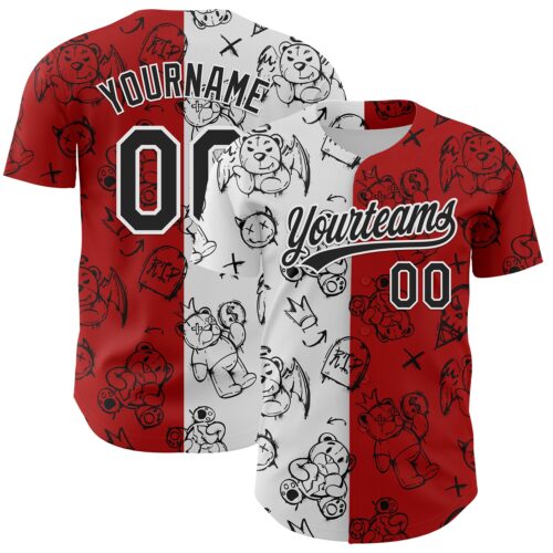 3DPattern5141 Custom Red Black-White 3D Pattern Halloween Authentic Baseball Jersey
