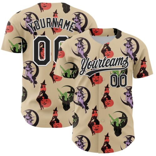 3DPattern5143 Custom City Cream Black-White 3D Pattern Halloween Authentic Baseball Jersey