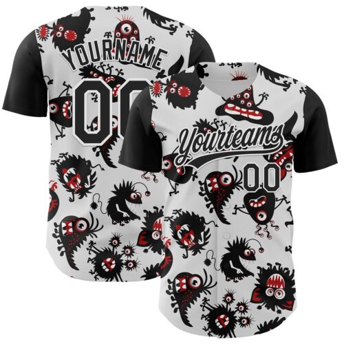 3DPattern5146 Custom White Black 3D Pattern Halloween Authentic Baseball Jersey