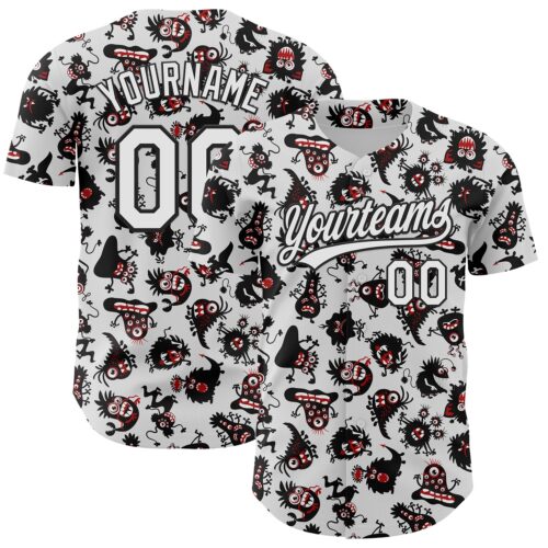3DPattern5147 Custom White Black 3D Pattern Halloween Authentic Baseball Jersey