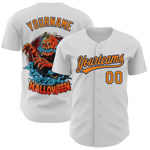 3DPattern5149 Custom White Bay Orange-US Navy Blue 3D Pattern Halloween Authentic Baseball Jersey