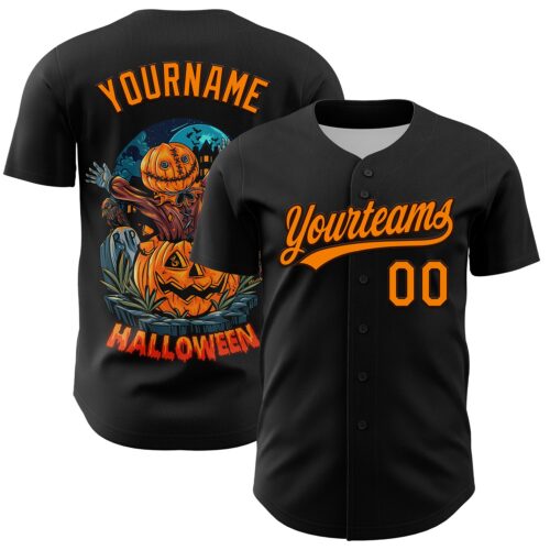 3DPattern5150 Custom Black Bay Orange-Brown 3D Pattern Halloween Authentic Baseball Jersey