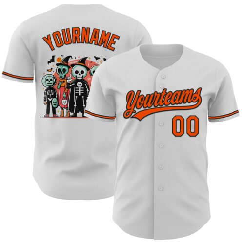 3DPattern5255 Custom White Orange-Black 3D Halloween Authentic Baseball Jersey