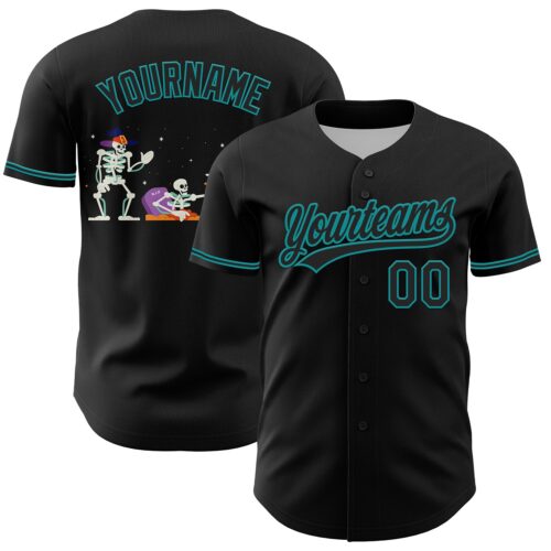 3DPattern5256 Custom Black Teal 3D Halloween Authentic Baseball Jersey
