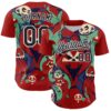 Custom Red Black-White 3D Halloween Authentic Baseball Jersey