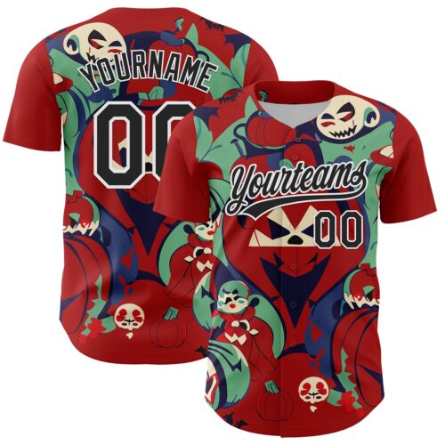 3DPattern5258 Custom Red Black-White 3D Halloween Authentic Baseball Jersey